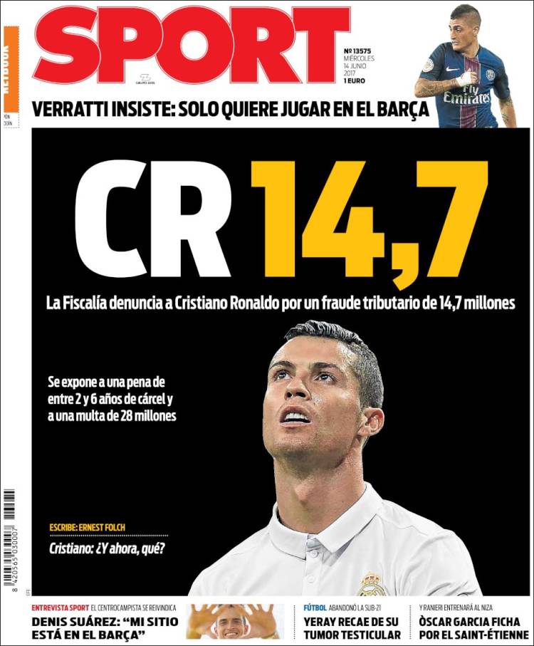 Ronaldo va payer 14 millions d’euros au fisc 