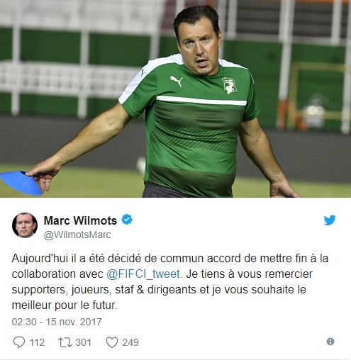 Marc Wilmots n'est plus entraîneur de la Côte d'Ivoire